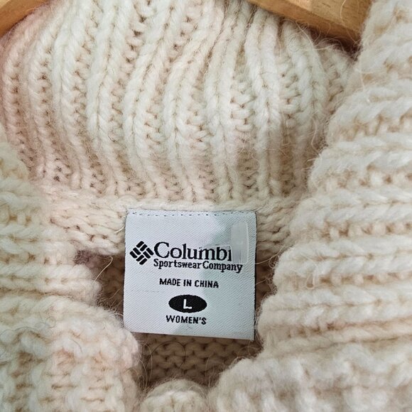 Columbia Womens Sz L Turtle Neck FairIsle Aztec Cardigan Sweater Wool blend EUC - Picture 9 of 12